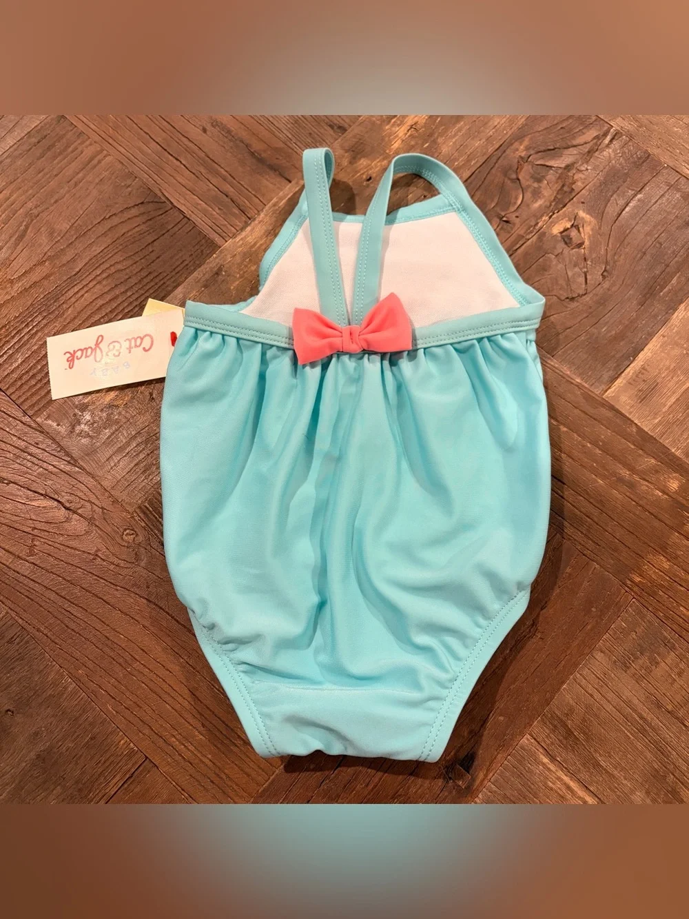 Cat & Jack Baby Girl Teal Aqua Pink Ruffle Flower One Piece Swimsuit 3-6M